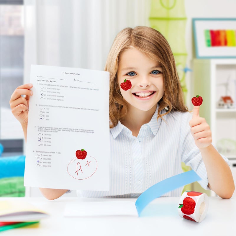 Whaline Fall Apples Stickers Roll Laser Red Apples Fruit Stickers Holographic Waterproof Self-Adhesive Decals for Thanksgiving Baby Shower Back to School Teacher Reward Decor, 500 Pcs - Image 5